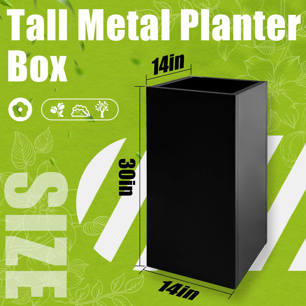 Metal Planter Box 14" x 14" x 30" Large Rectangular Planter Heavy Duty Galvanized Steel Tall Plant Boxes with Insert