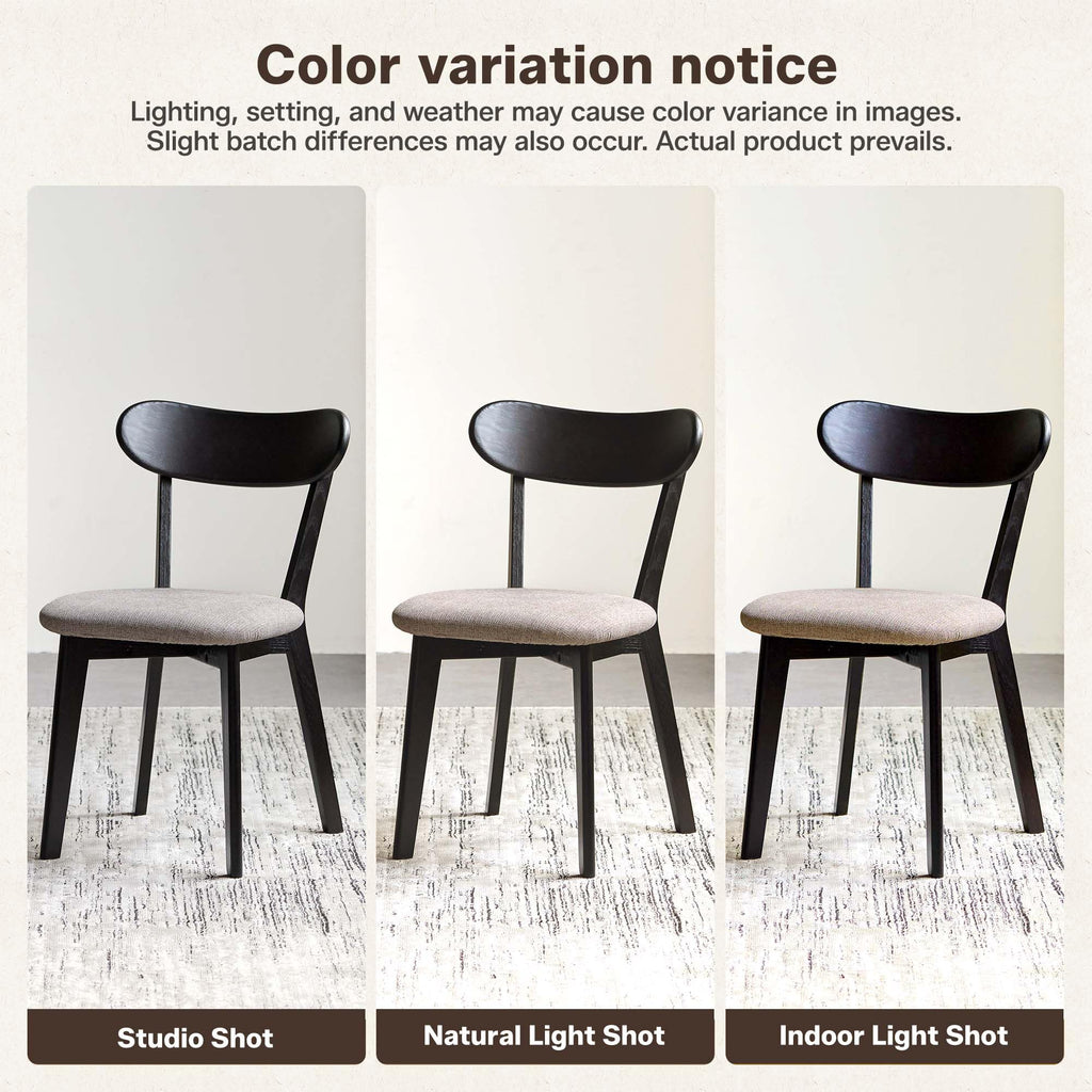 Oak Dining Chairs Set of 4, Solid Wood Upholstered Kitchen Chairs with Curved Backrest, Mid Century Modern Dining