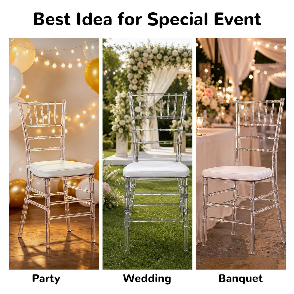 FOHFurniture Set of 3 Clear Acrylic Ballroom Chairs with Cushions