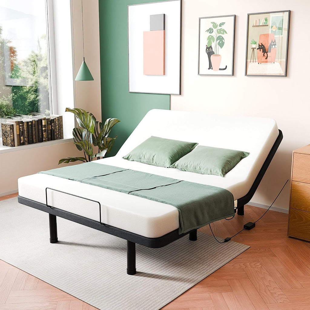 Queen Adjustable Bed Frame, Wired Remote Control, Independent Head and Foot Incline, Electric Bed Frame Base