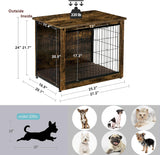 Dog Crate Furniture with Cushion, Wooden Kennel Table with Double Doors, Indoor Dog House