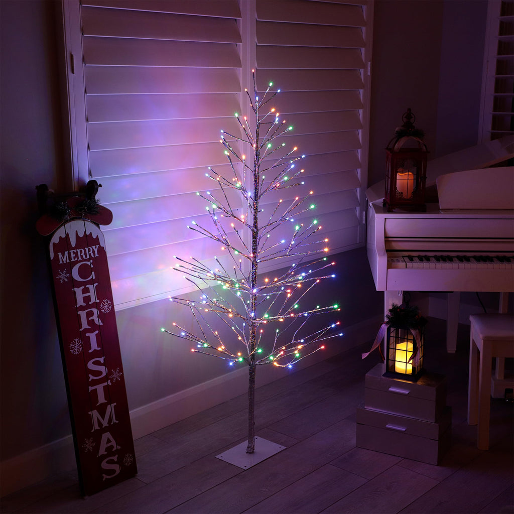 60" Tall Artificial Christmas Tree, 180 Multi-Colored LED Lights, Indoor Outdoor Plug-in Holiday Decoration or Lawn