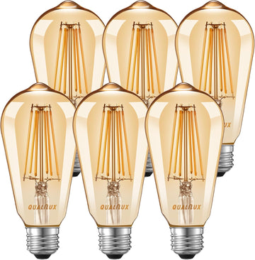 Dusk to Dawn Light Bulbs, Auto On/Off Light Sensing LED Bulbs Outdoor, Vintage Amber, Edison ST19 6-Pack, 6.5W 700LM
