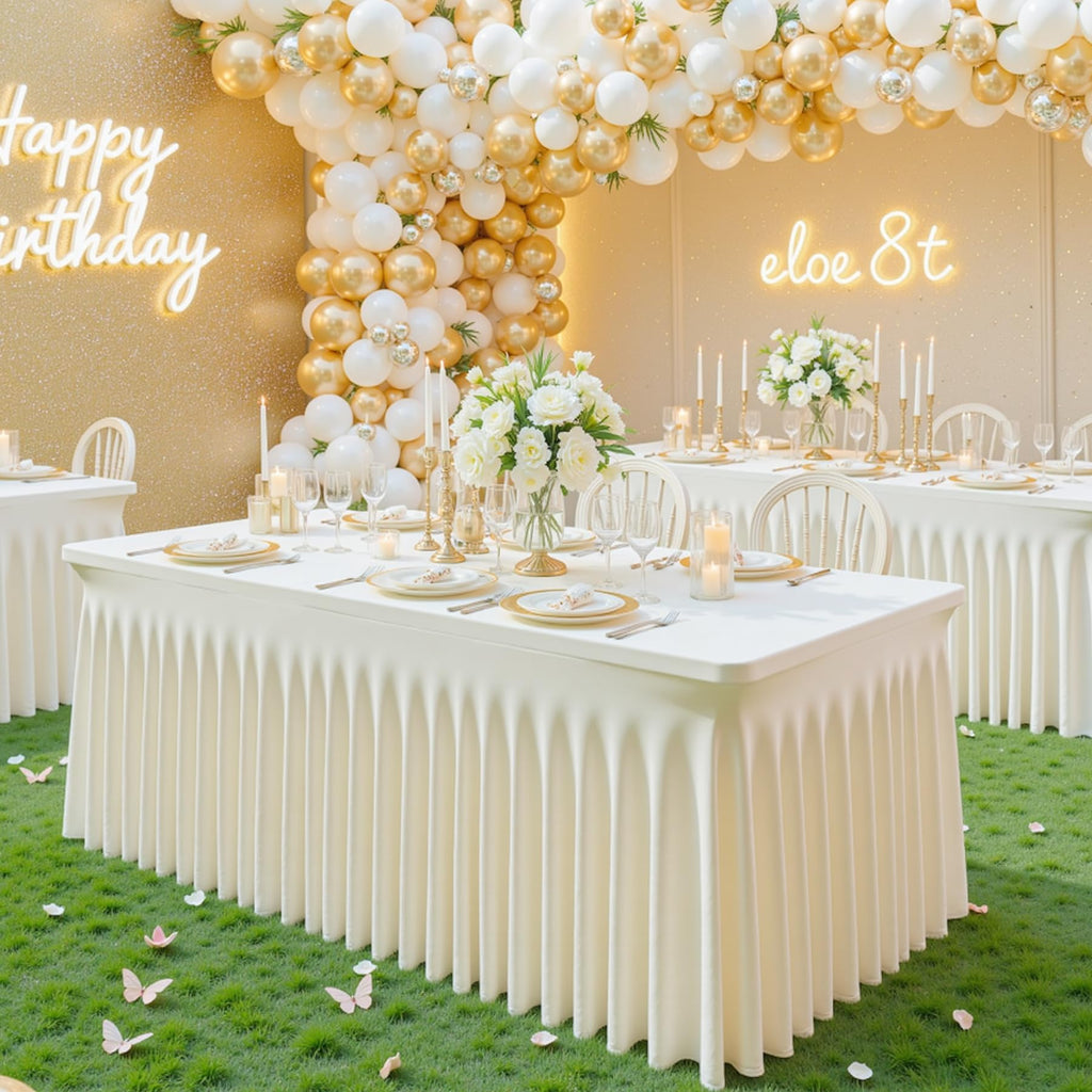 2 Pack Spandex Ivory Fitted Table Cloth for 6ft Rectangle Tables Ivory Stretch Tablecloth Banquet Table Covers Skirt
