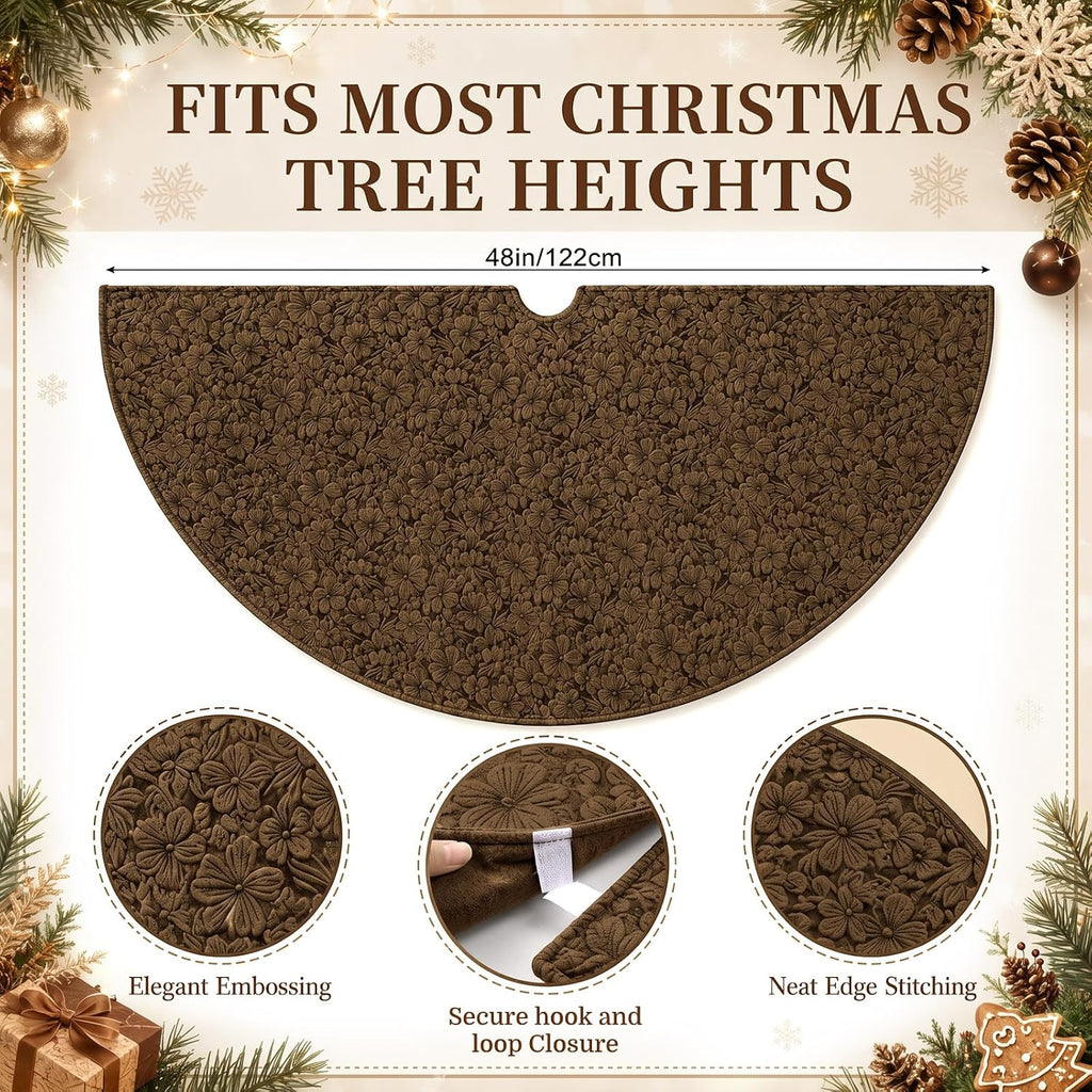 48'' Christmas Tree Skirt Rug Embossing Xmas Tree Skirt, Brown