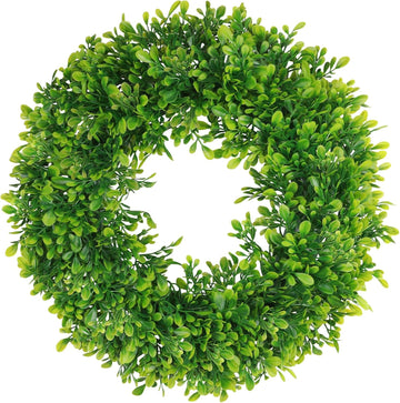 18in Boxwood Wreaths for Front Door, Artificial Preserved UV Resistant Green All Seasons Winter Spring Summer Door