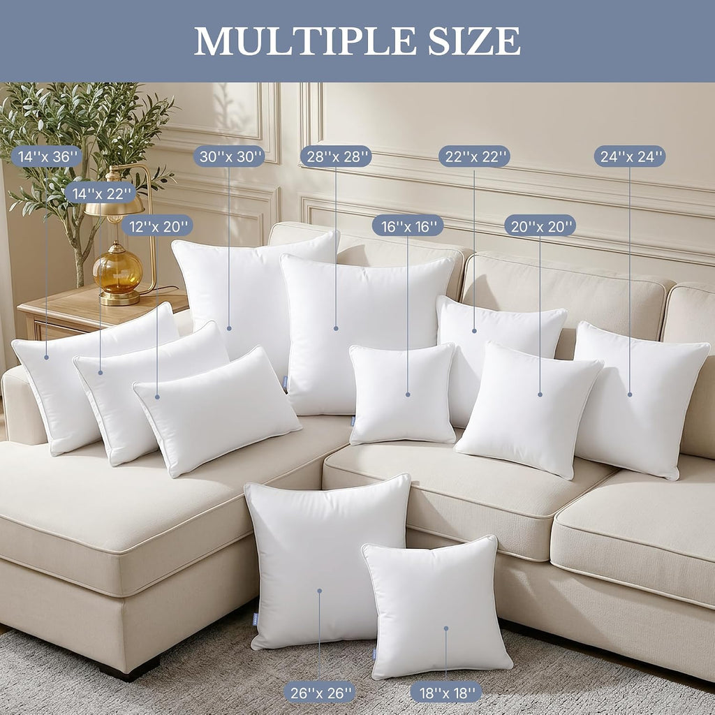 20x20 Throw Pillow Inserts-100% Cotton Cover - Set of 2