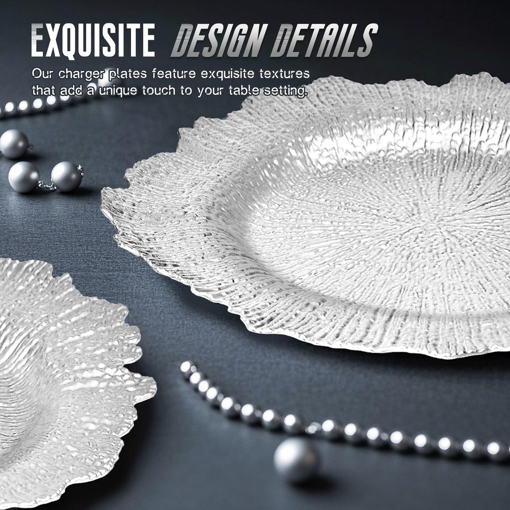 Silver 100pcs Charger Plates Bulk - 13" Elegant Silver Dinner Plates for Weddings & Events