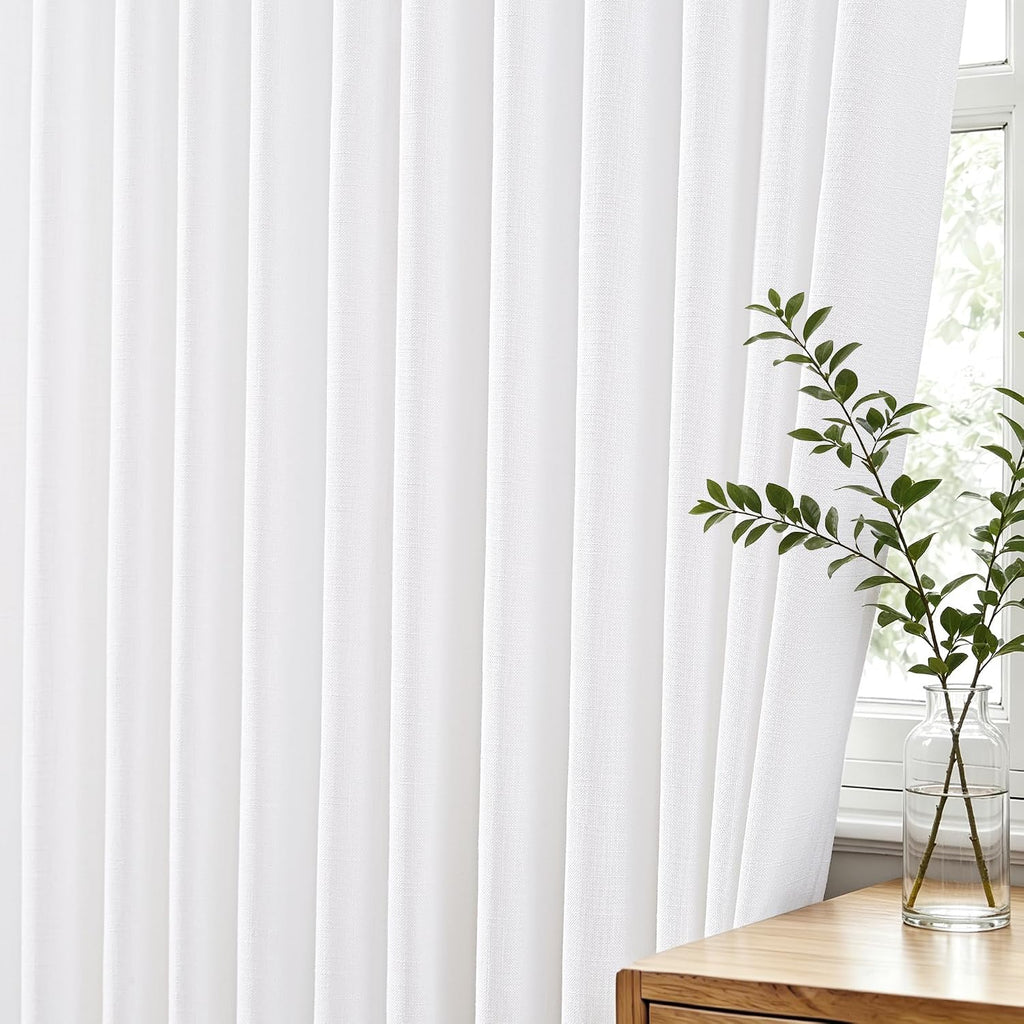 Triple Pinch Pleated White Curtains 102 inch Long for Living Room 2 Panels Light Filtering Semi Sheer White Drapes