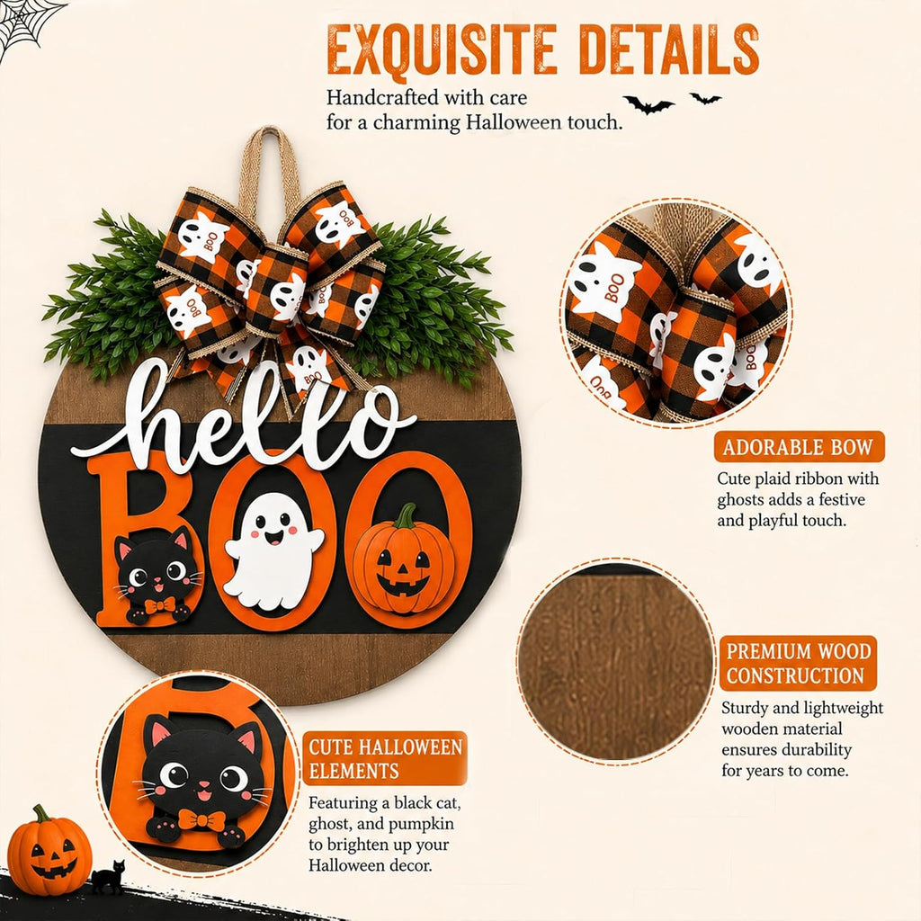 Halloween Wreaths for Front Door Cute Ghost Hanger Sign Decorations (Cute Ghost Wreath)