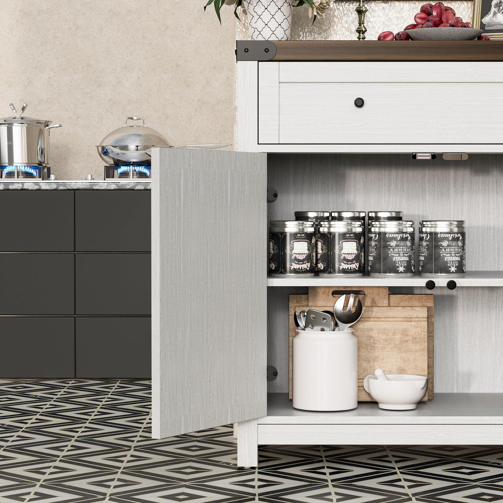 Sideboard Buffet Cabinet with Storage, Farmhouse Coffee Bar Cabinet with 1 Drawer and 2 Barn Doors, Barn Door Console