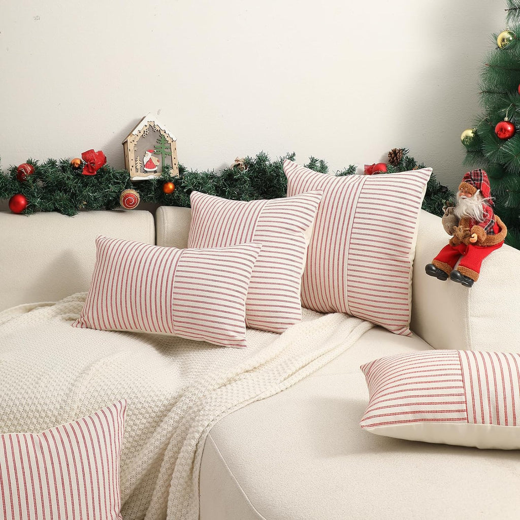 Red Christmas Throw Pillow Covers 20x20 Striped Pillow Cover - Set of 2