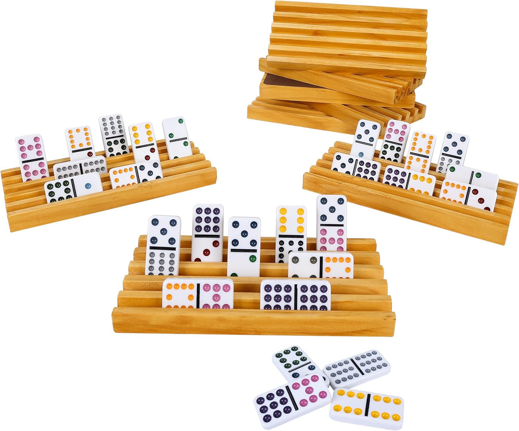 Double 12 Mexican Train Dominoes Set in Wooden Carry Case, Colored Dots Domino Set for Adults Kids and Family