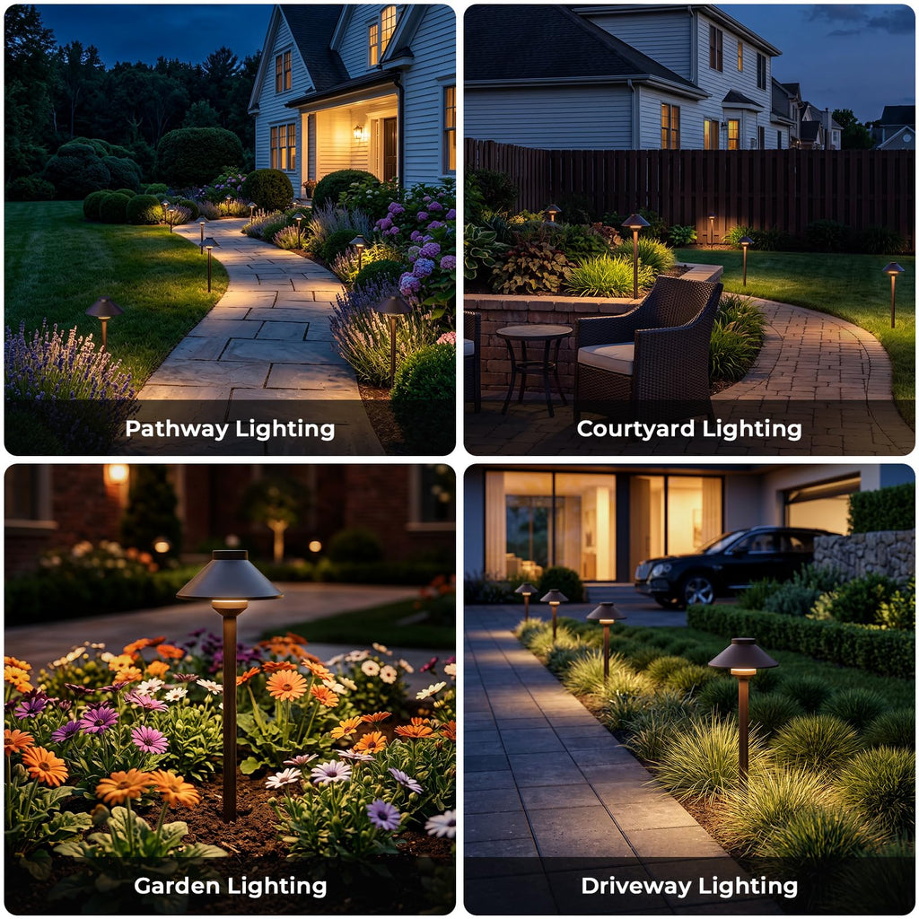 Low Voltage Landscape Pathway Lighting 6-Pack, Outdoor Wired Aluminum Path Lights with G4 4W 2700K Bulb