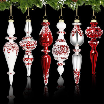 6 Pcs Large Mercury Glass Finial Christmas Ornament Nordic Frost Vintage Red Glass Ball Ornaments Christmas Tree Drop