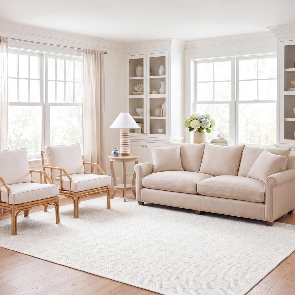 Natural Fiber Area Rug - 9' x 12', Ivory, Handmade Wool & Jute
