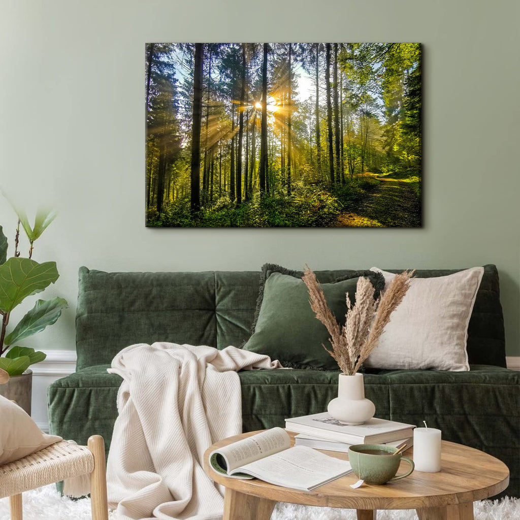 Large Forest Landscape Wall Art Nature Sunrise Picture Wall Decor Mountain Trees Scenery Canvas Painting Photo Modern