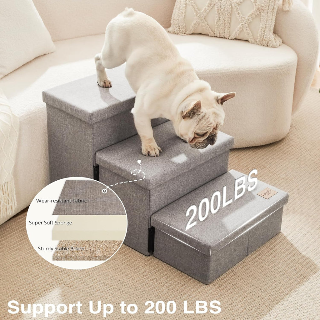 Dog Stairs for High Bed 18" H, Foldable Pet Stairs for Small Medium or Large Dogs Puppy with Storage for Bed or Couch