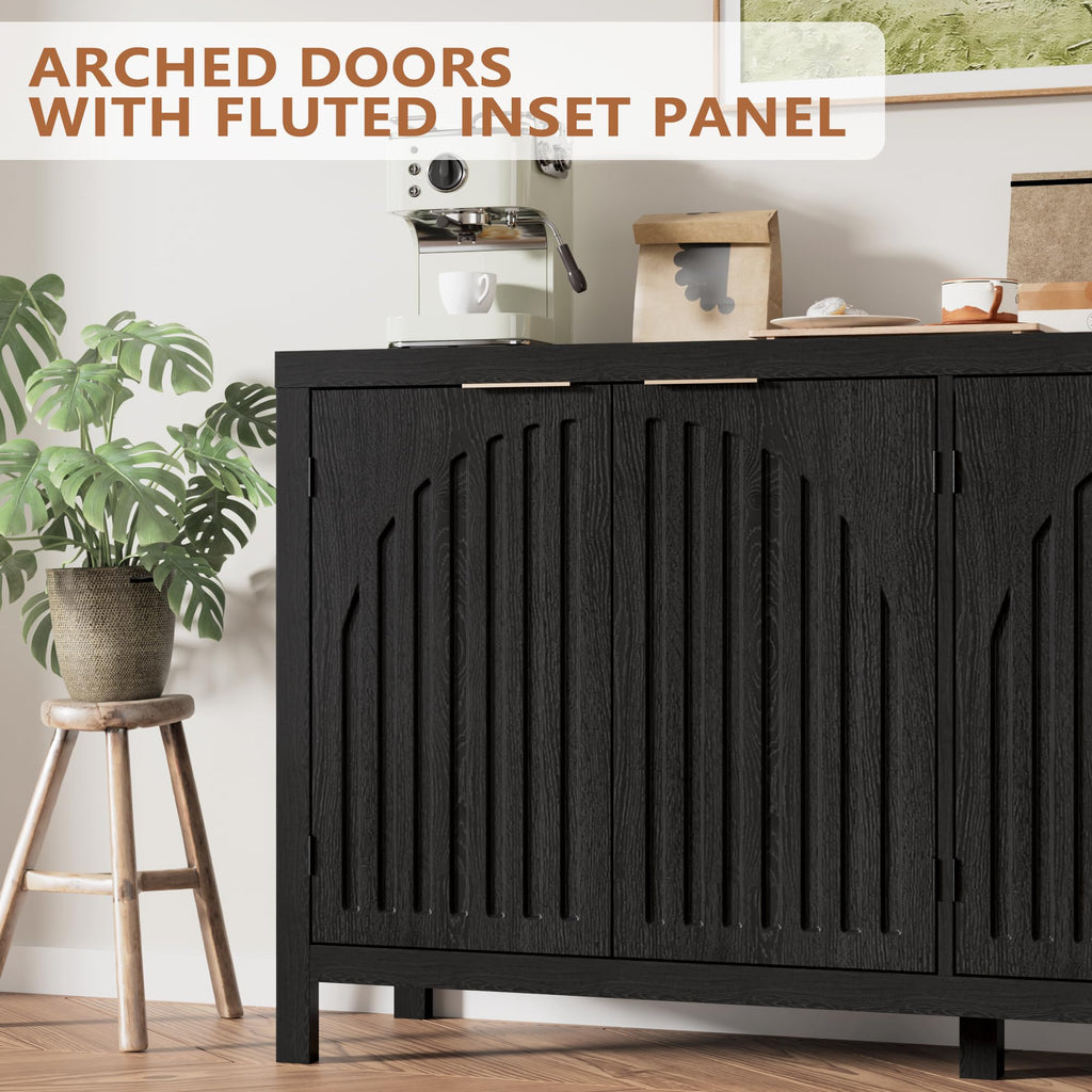 Fluted Sideboard Buffet Cabinet with Storage, 58" Mid Century Modern Accent Cabinet with Arch Doors, Large Wood Media