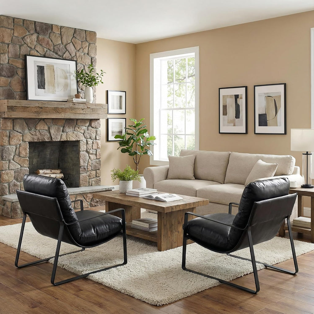Modern PU Leather Accent Armchair, Black