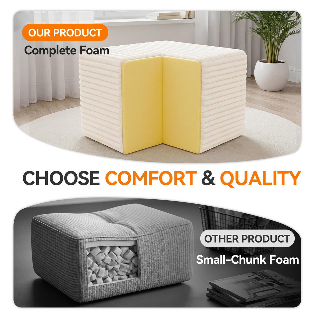 23in Square Pouf Ottoman, Large Corduroy Ottoman Foot Rest with Solid High-Density Foam, Removable Washable Cover