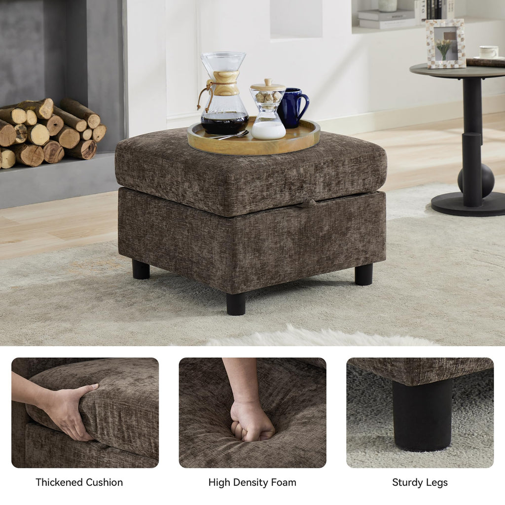 Modular Sectional Couch with Storage, 25'' Storage Sofa Ottoman, Brown