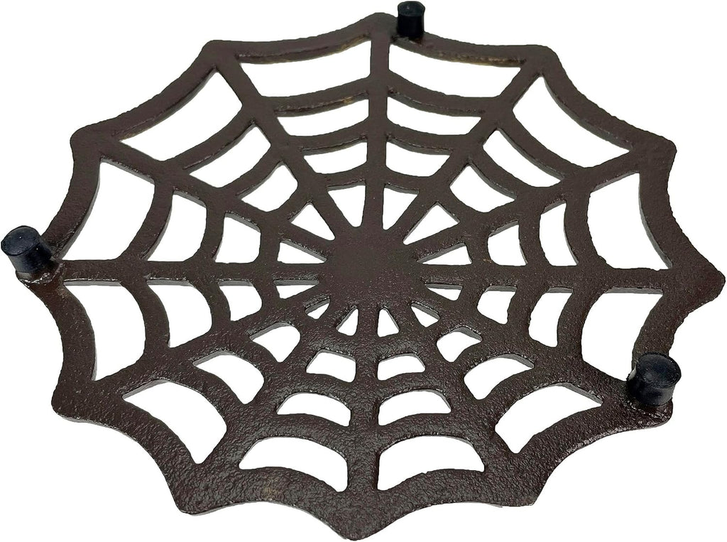 Cast Iron Trivet, Spider Web 8 Inch Bronze Gothic Hot Pad