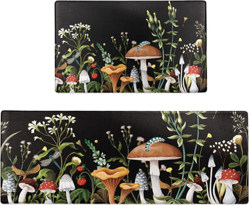Mushroom Kitchen Rugs and Mats Green Mushroom Kitchen Decor Anti Fatigue Kitchen Floor Mat Set of 2 Non-Skid Washable