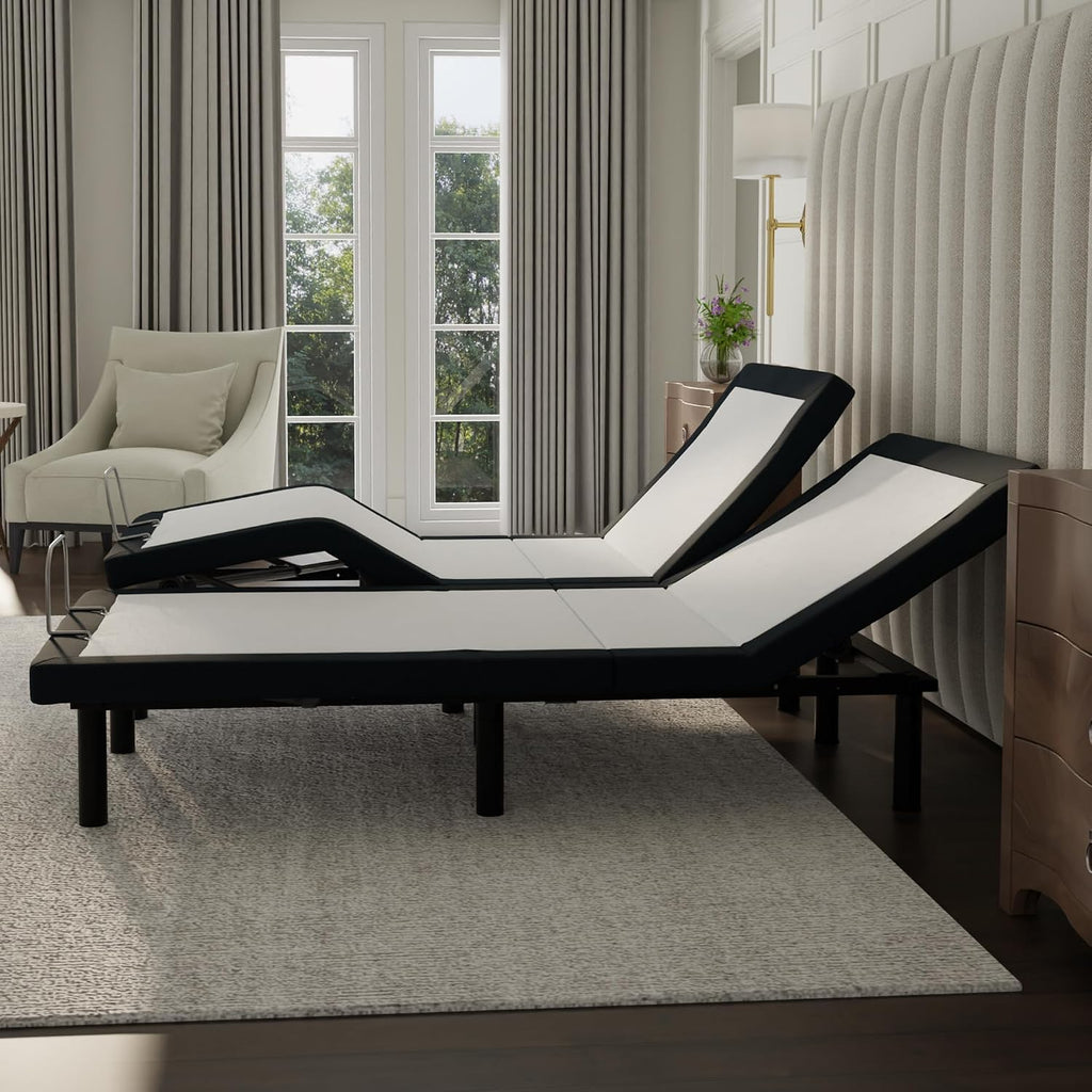 E4 Cal King Split Adjustable Bed Base Frame with Wireless Remote, Massage Motors, Anti-Snore, Zero Gravity, Dual USB