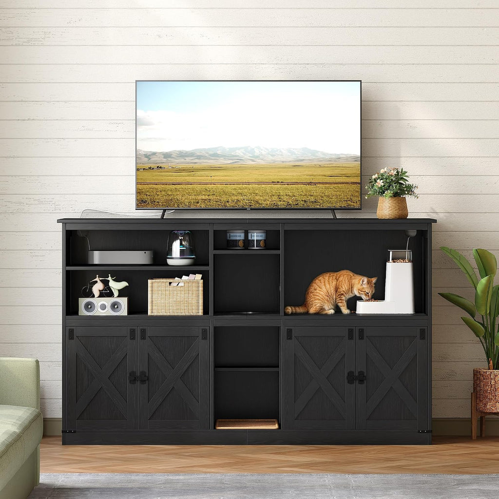 Double cat Litter Box Enclosure, Cat Cabinet with Large Storage