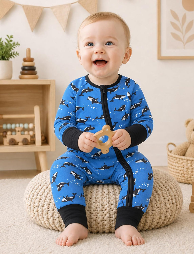 Baby Boys Footed Pajamas Bamboo Viscose 2 Way Zipper Sleepers
