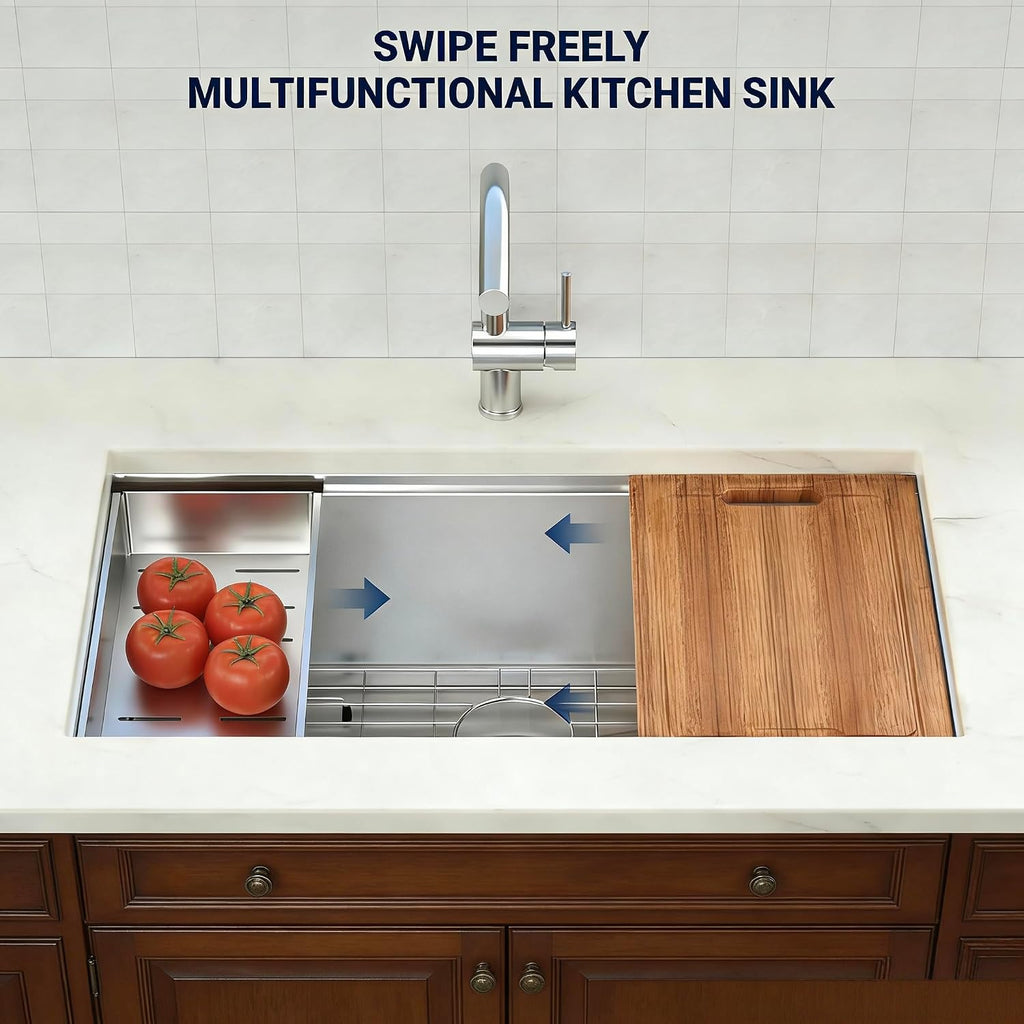 32-Inch Undermount Workstation 16 Gauge Single Bowl Stainless Steel Kitchen Sink with Accessories, 32x19x10 Inch