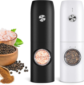 Electric Salt and Pepper Grinder Set, Rechargeable Automatic Salt and Pepper Shakers, Adjustable Coarseness Pepper - Set of 2