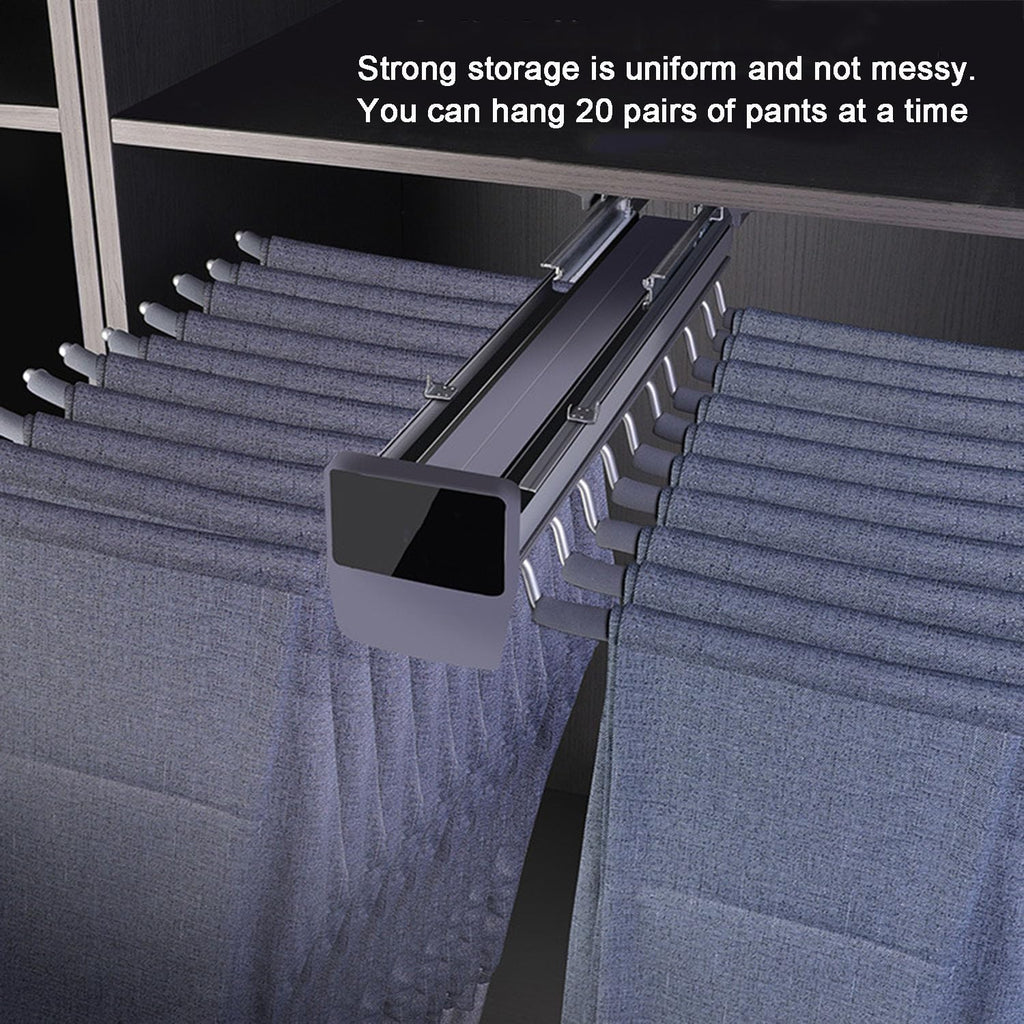 Pull Out Pants Rack16 Arms Steel Pants Holder for Closet(Black)