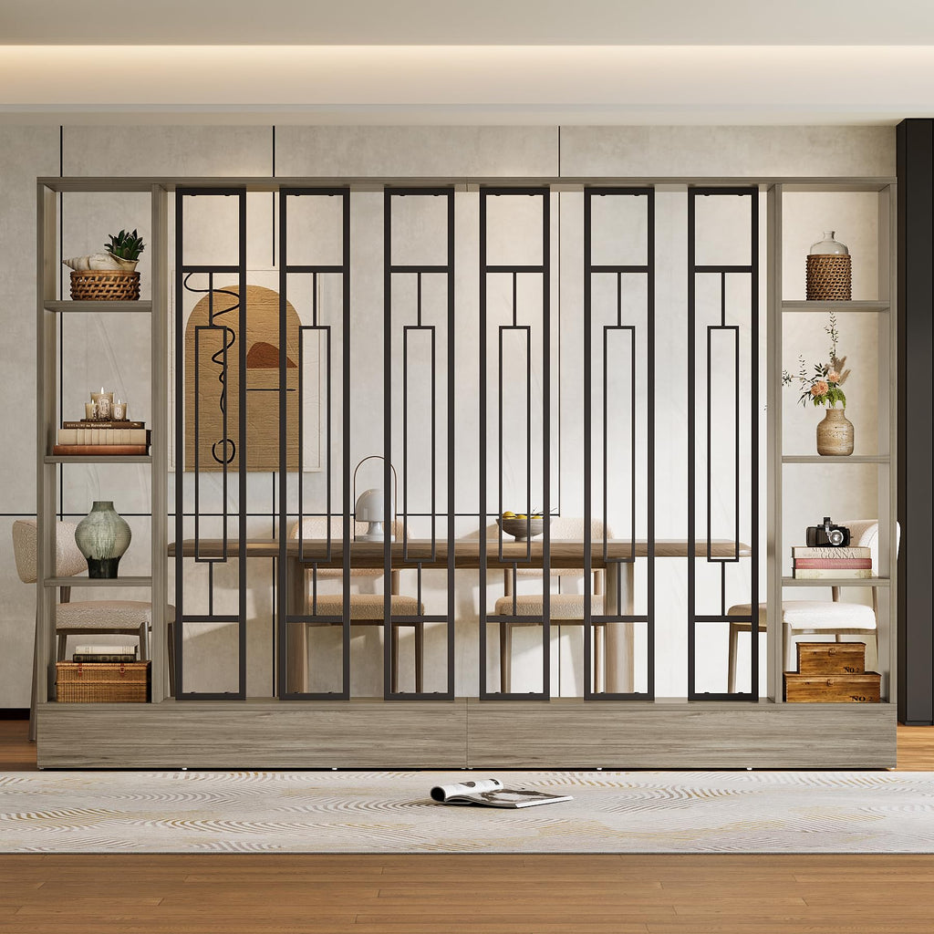 Room Divider with Shelves, 71" Freestanding Storage Room Divider