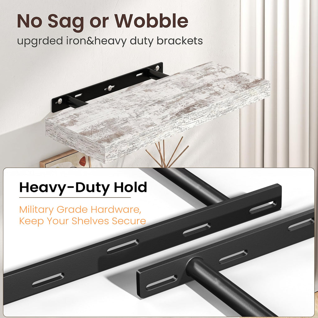 32" Floating Shelves for Wall, Wooden Wall Shelf, 2 Pack, Rustic White