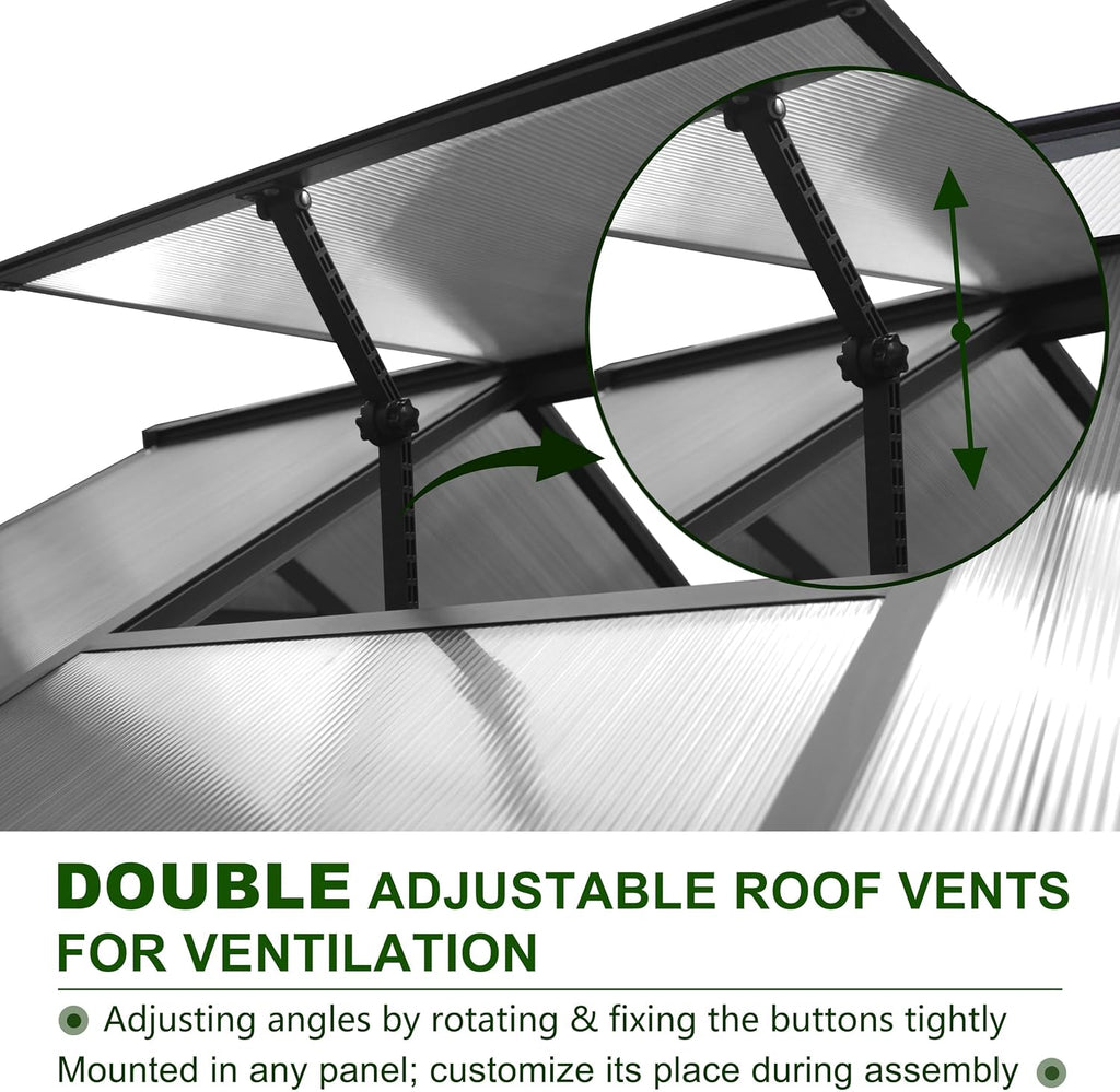 8x14FT Greenhouse for Outdoors, Aluminum Greenhouses with Adjustable Vents,Lockable Door, Heavy Duty Greenhouse Kit