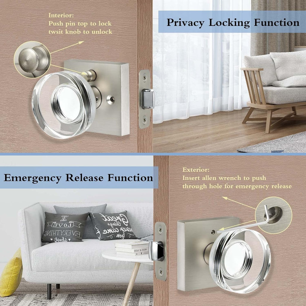 Crystal Door Knobs Brushed Nickel Door Knobs Interior Privacy Door Knobs with Lock Bedroom Glass Door Knobs Satin