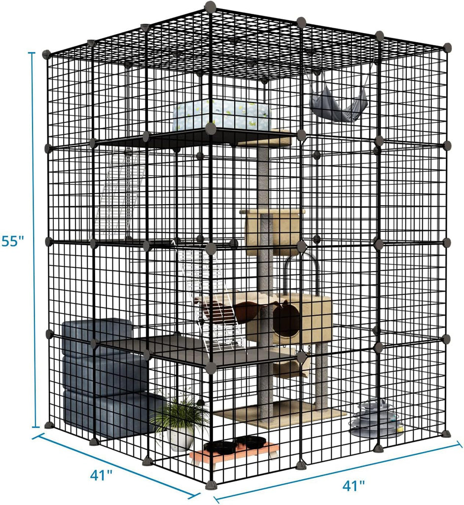 55 Inch Catio Outdoor Cat Enclosure with Super Large Enter Door, Balcony Cat Playpen with Platforms, DIY Outside Cat