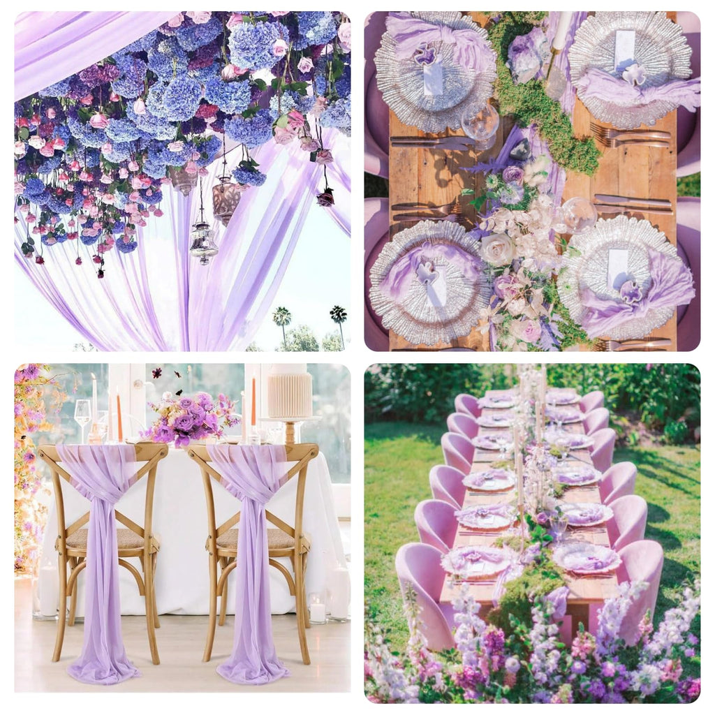 5 Pack Lilac Purple Lavender Cheesecloth Table Runner 120'' x 35'', Spring Easter Decor Soft Gauze Boho Wedding Table