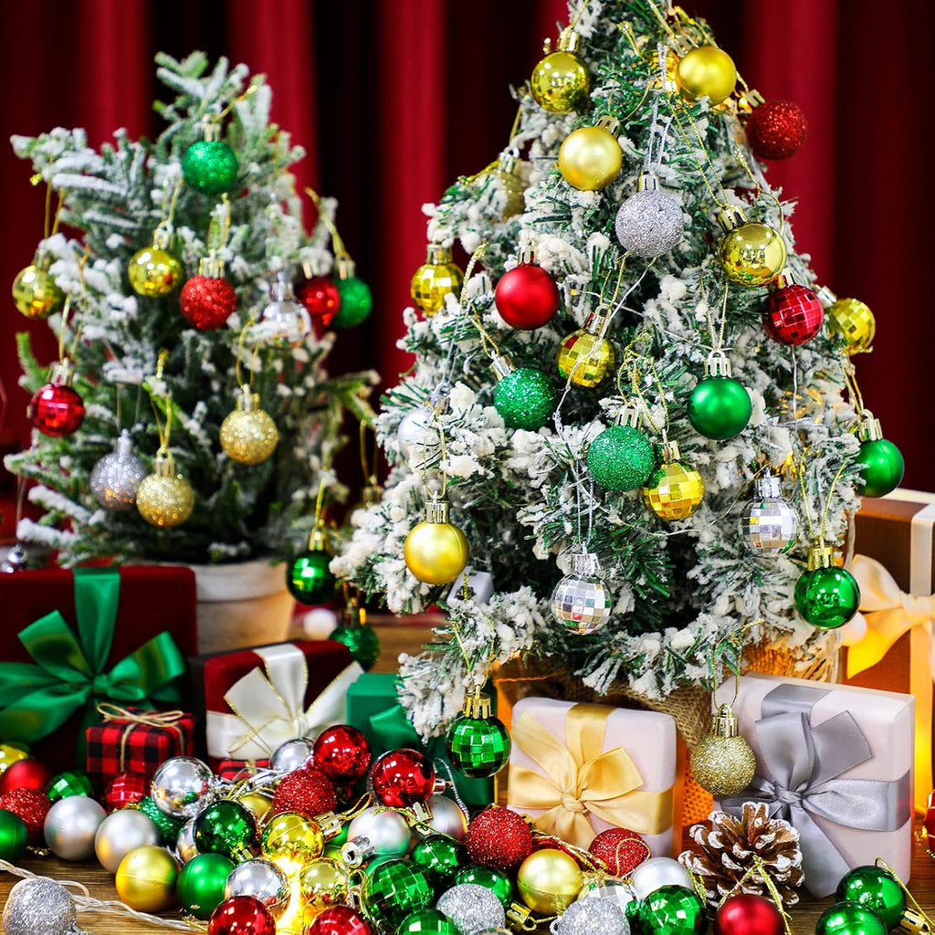Mini Christmas Balls Tree Ornament, Classic, 1.18 Inch - Set of 96