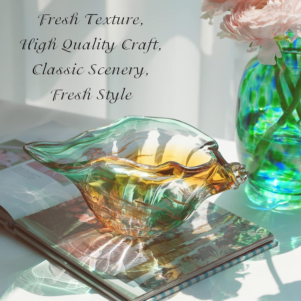 9 Inch Blown Glass Shell Vase,Handmade Seashell Potpourri Holder