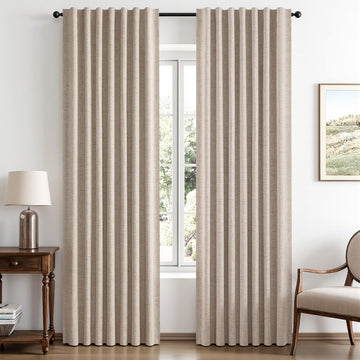 100% Blackout Linen Curtains 42"x84" Beige Oatmeal 2 Pcs