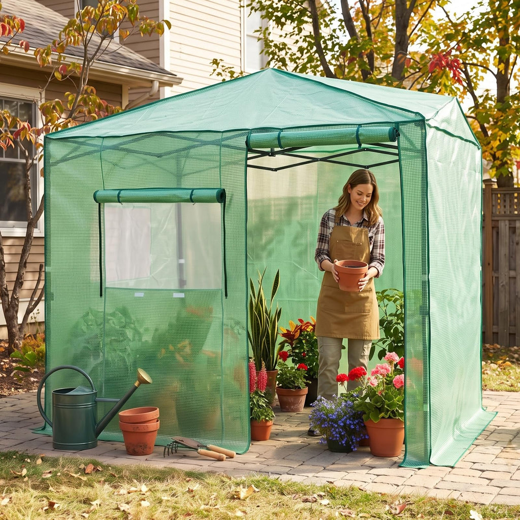 6x8 Easy Setup Pop Up Greenhouse, Side Door Design, Clear/Green