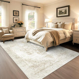6x9 Washable Vintage Medallion Area Rug, Soft Non-Slip Carpet for Living Room Bedroom Beige