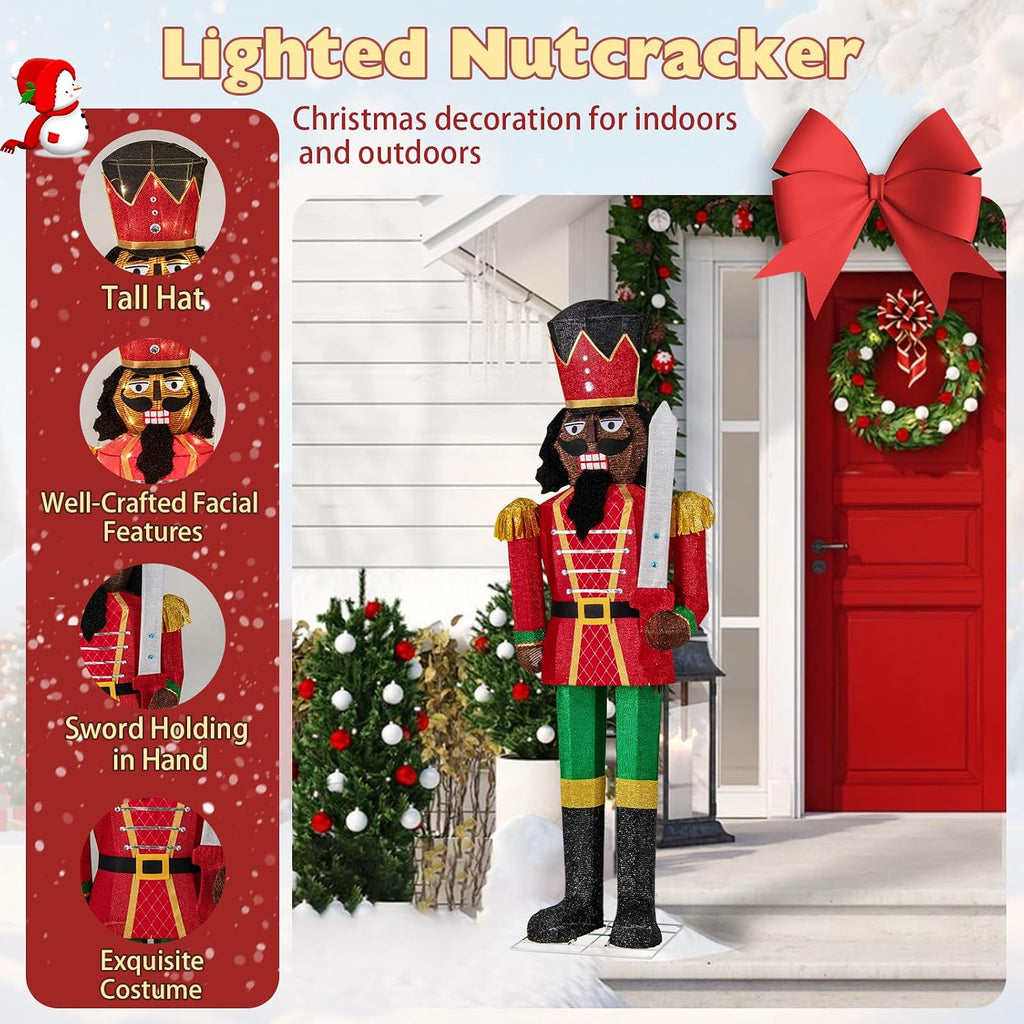 5 FT Lighted Christmas Nutcracker with Glitter Sword, 3D Soldier