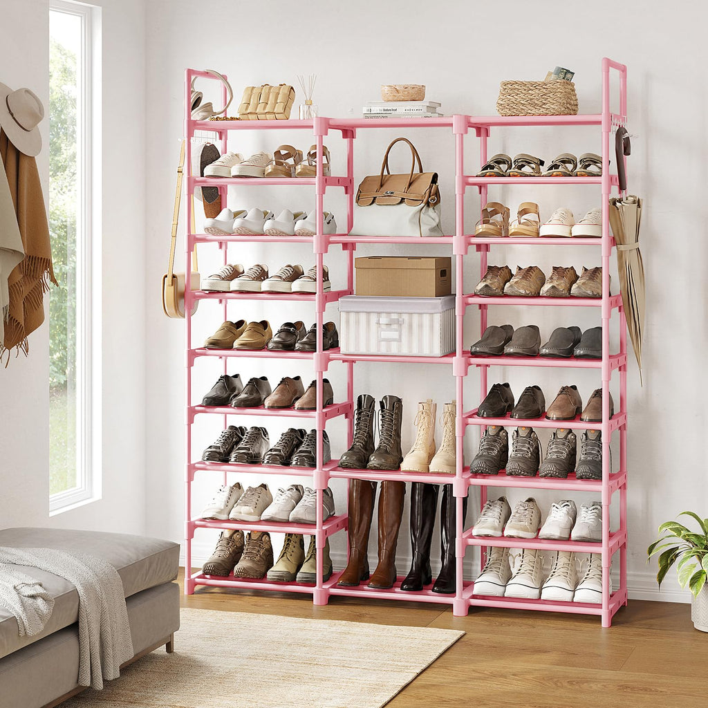 9 Tier 3-Column Shoe Rack, 50-55 Pairs Stackable Pink