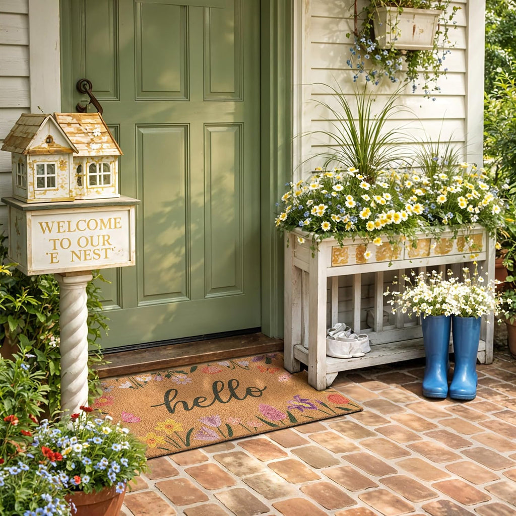 Wildflower Welcome Mat 17 x 29 5 27 6 x 43 3 Green White Striped Rug T