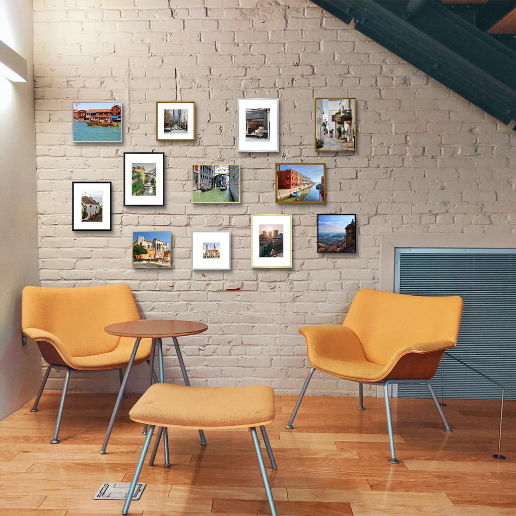8x10 Bronze Aluminum Frame with White Mat, Real Glass