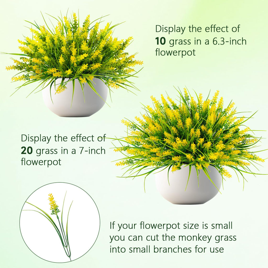 Artificial Plants Outdoor, 20 Bundles Fake UV Resistant Plastic Monkey Grass with Flowers for Pot Garden Decor